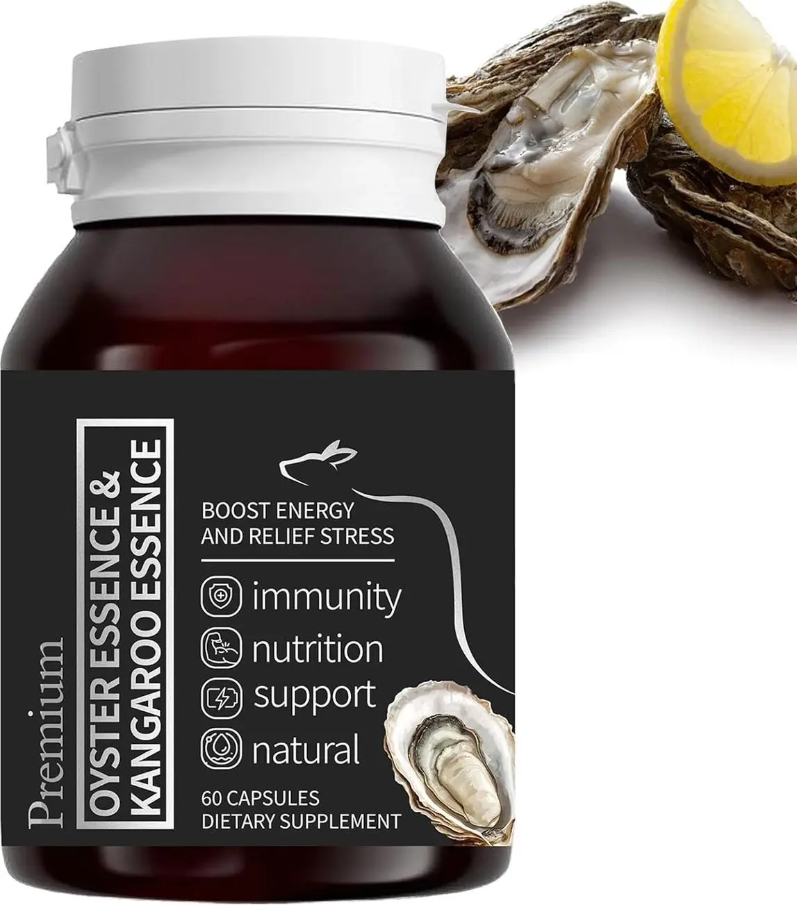 Oyster Extract for Men & Oyster Essence Kangaroo Essence, Organic Pure Oysters Extract Peptides Capsules for Men & Women, Supports Energy & Immune Boost, Zinc, 60 Capsules