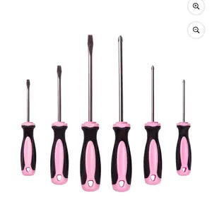 Pink Power Magnetic Screwdriver Set - 6 Piece Phillips Head and Flat Head Hand Pink Tool Set for Women & Ladies - Insulated Screwdriver Kit with Magnetic Tip - Screw Drivers Set