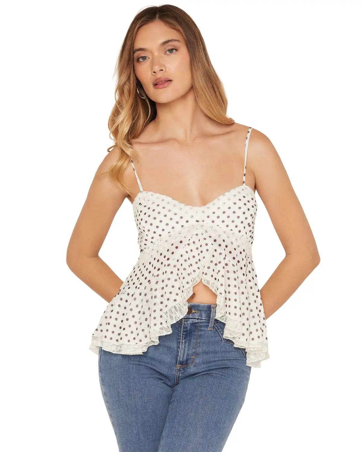 Wild Moss Women's Women'S Polka Dot Mesh Tank - A6422-K545