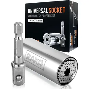 Super Universal Socket Tool, 7-19mm Universal Socket Wrench Set, Gator Grip with Power Drill Adapter Set, Valentine's Day Gift, Ideal Cool Gadgets for Birthday Gifts for Men Dad Husband