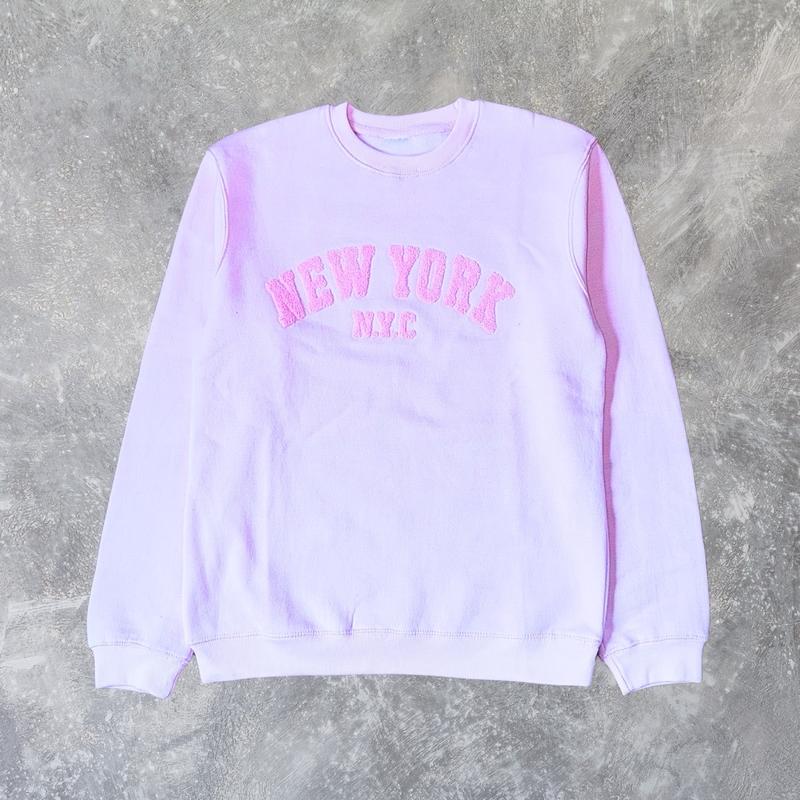Unisex New York Chenille Patches Embroidery  Regular Fit Long Sleeve Sweatshirt Fall & Winter Daily Wear Outfits Tops Casual Mens Womens Fleece Fabric to keep warm and comfy