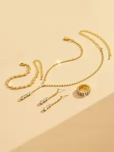 Wedding Jewelry Set: 4-Piece Rhinestone Jewelry Set for Women (Necklace, Earrings, Bracelet, Ring) — Designed for Brides, Bridesmaids, and Proms