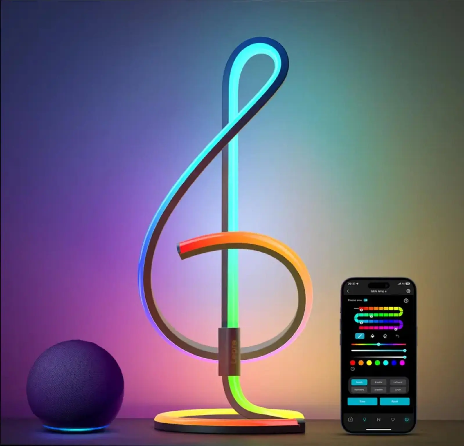 Lepro RGBIC AI Smart Table Lamp, Music Sync Smart Table Lamp Work with Alexa Google, LED Desk Lamp with 16M Colors, Color Changing Atmosphere Lamp for Bedroom Living Room Dimmable Night Light APP Control No Remote, 2.4 GHz, Adjustable Rgb Lighting, Colorf