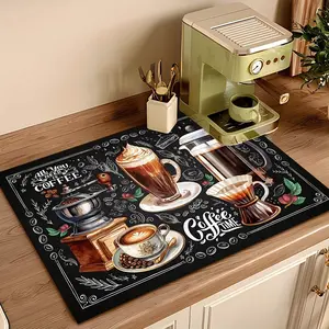 Non-Slip Oil-Resistant Coffee Machine Mat, Absorbent Insulated Pad for Kitchen Countertop Drainage, Washable Protection for Coffee Makers and Appliances, Coasters