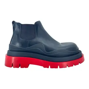 Women's Bottega Veneta Cropped Chelsea Boot, Black and Red, Stylish Footwear Shoe