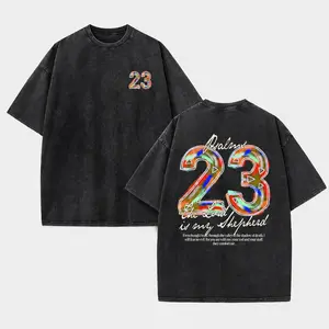Multicolor Impasto Paint Stroke Psalm 23 Number 23 Vintage Acid Wash The Lord Is My Shepherd Comfort Christian Tee Oversized Washed Mini Matching Painted Numeral Small Front Large Textured Graffiti Sty   casual style graphic