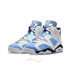 White and Blue Leather and Suede Upper High-Top Retro Basketball Shoes