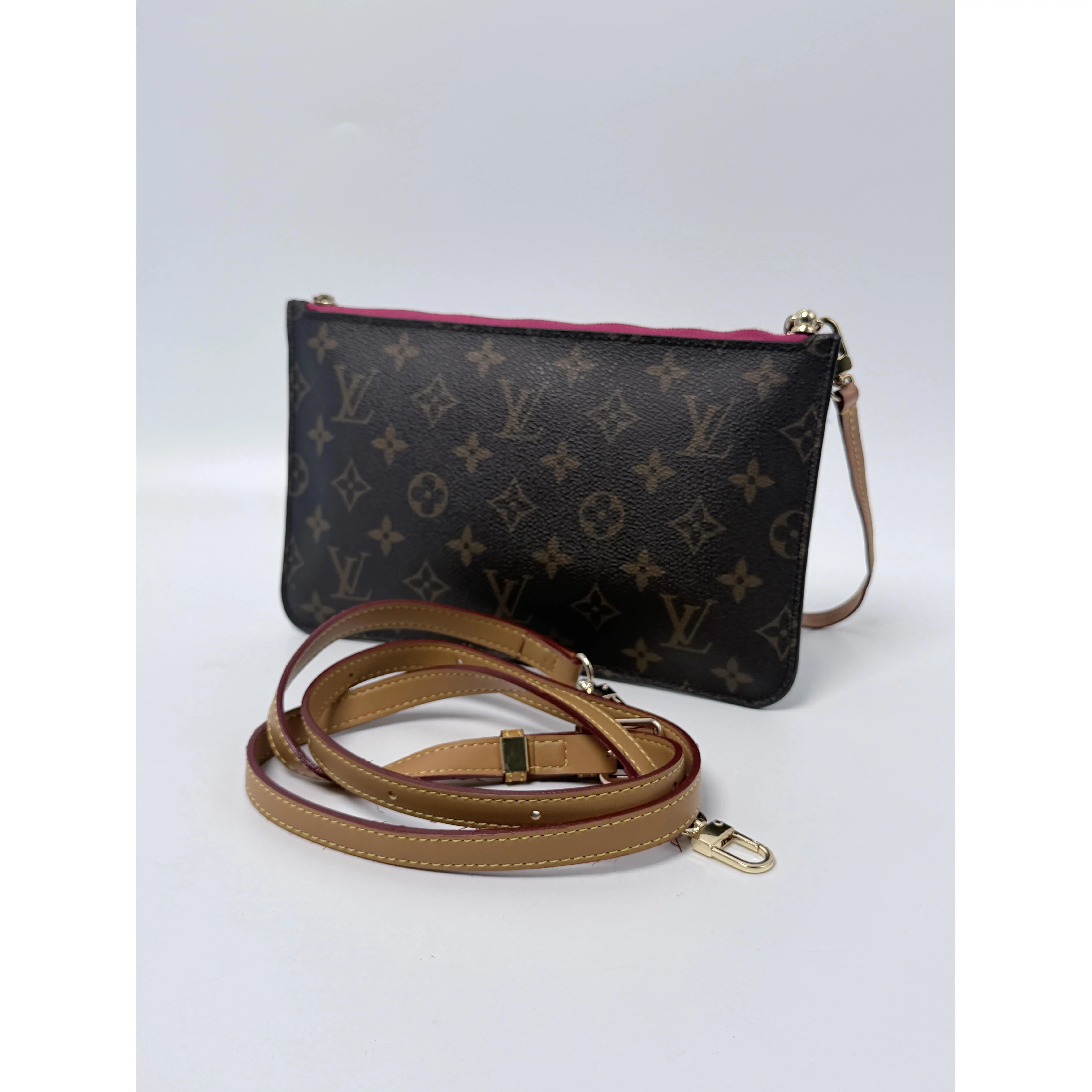 Pre-owned Louis Vuitton Canvas Wristlet Crossbody Clutch Neverfull Pochette Pivoine Pink Wristlet Crossbody Bag Handbag BB006LV