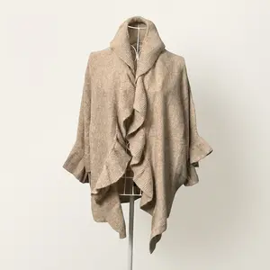 Vselectstudio #30 Beige Knit Cape Shawl Wrap Poncho Sweater for Women Elegant Soft Knit Poncho Shawl Cardigan Wrap Stylish Winter Cape Lightweight Fashion Shawl Outer Layer Casual Fall Winter Outfit