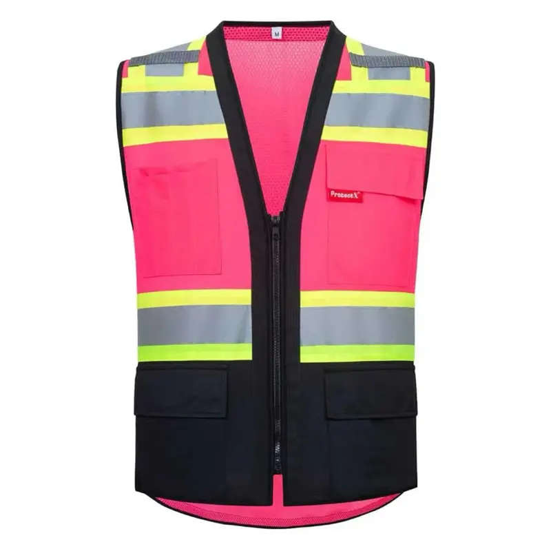 Pink Safety Vest with Black Bottom - Pink Color with Reflective Strips and Pockets Construction Gear Construction Accessories