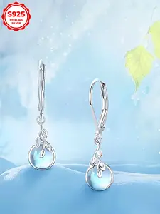 Elegant S925 Silver Moonstone Dangle Earrings, Hypoallergenic No Nickel Jewelry, Fashionable Drop Earrings for Women Daily Wear Gift