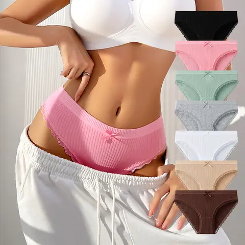 HOTCOM Women’s 7-Pack Cotton Dreamy Lace Briefs – SoHoChic Underwear for Women, Buttery Soft Stretch Fabric, Breathable Cute Fit, Comfortable Everyday Basic Triangle Briefs