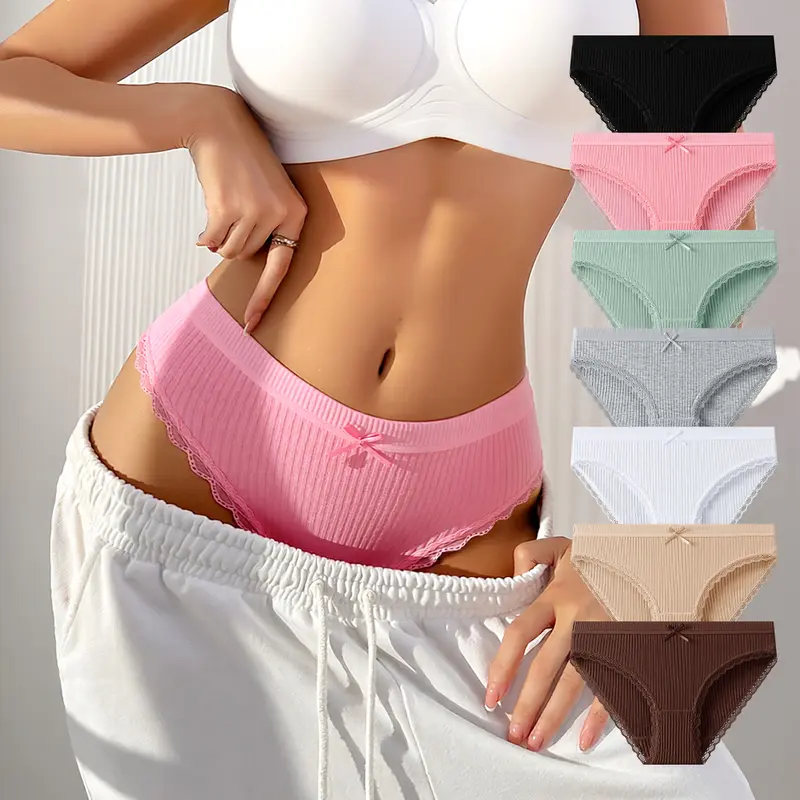 HOTCOM Women’s 7-Pack Cotton Dreamy Lace Briefs – SoHoChic Underwear for Women, Buttery Soft Stretch Fabric, Breathable Cute Fit, Comfortable Everyday Basic Triangle Briefs