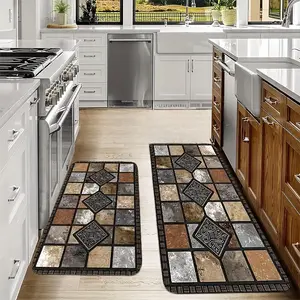 Kitchen Floor Mat, Classic Geometric Stone Pattern 2D Printed Carpet, Non-woven Fabric Material Is Soft, Comfortable and Easy To Clean, Suitable for Bedroom, Bathroom Entrance Laundry Room Home Decorative Rugs Household Decorative Rug