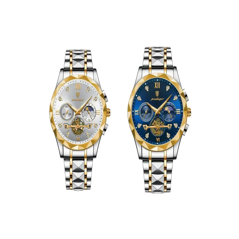 Men's Business Fashion Round Dial Stainless Steel Strap Quartz Watch, Waterproof Luminous Chronograph Watch with Box, Wristwatch for Party, Daily Decor, Trendy Watch, Quartz Wristwatches #GLOBAL PICKS