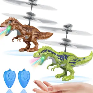 2 Pack Flying Dinosaur Toys for Kids, Flying Orb Ball Toy Hand Operated Drones with LED Light