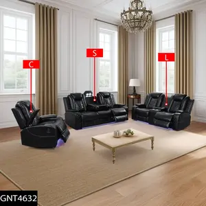 Black Breathing Leather 3-Piece Living Room Recliner Sofa Set