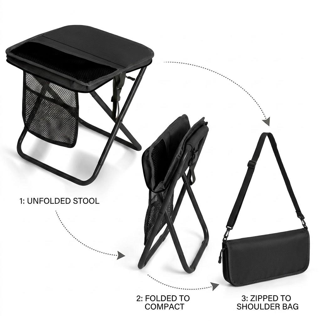 Portable Folding Camping Chair, Multi-Functional Outdoor Stool for Camping & Fishing, Compact Foldable Mini Bench Seat, Lightweight Travel Stool