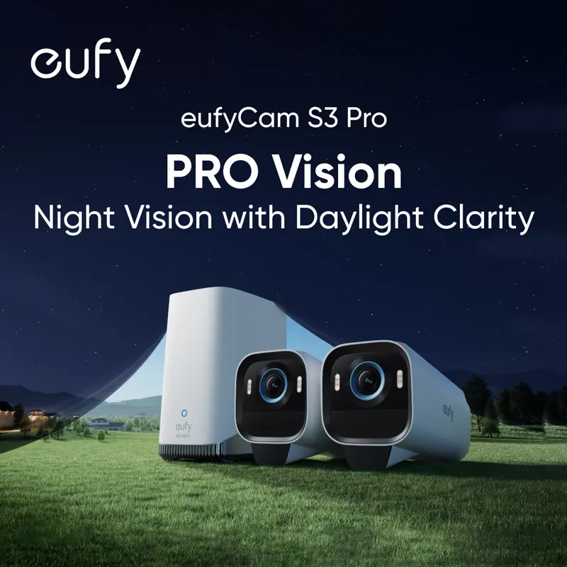 eufyCam S3 Pro 2-Cam Kit, Solar Camera Outdoor Wireless, MaxColor Night Vision, 4K Security Camera with Solar Panel, Forever Power 2.0, Face Recognition AI, Expandable Local Storage, No Monthly Fee｜Spingtok 1