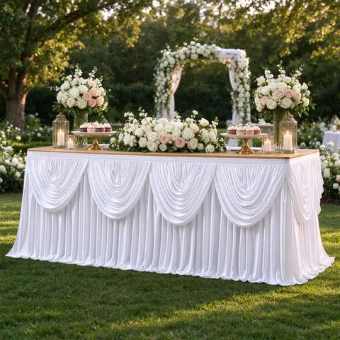 Only Covers Front of 6/9FT Table Pleated Draped Polyester Tutu Table Skirt for Rectangle Tables, Easy-Install Adhesive Tablecloth, Birthday Party Decorations, Wedding , Festive Decoration,summerwins,Summer Sale,Mid Year Sale,Deals For You Day