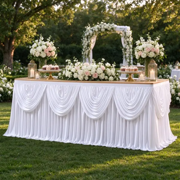 Only Covers Front of 6/9FT Table Pleated Draped Polyester Tutu Table Skirt for Rectangle Tables, Easy-Install Adhesive Tablecloth, Birthday Party Decorations, Wedding , Festive Decoration,summerwins,Summer Sale,Mid Year Sale,Deals For You Day