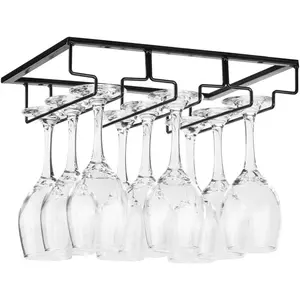 Colourtree 3/4/5 Rows Wine Glass Rack Under Cabinet - Stemware Holder Metal Wine Glass Organizer Glasses Storage Hanger for Bar Kitchen Black