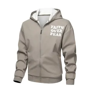 Men's Casual Sports Versatile Hooded Composite Long Sleeve Knit Sweatshirt Jacket, featuring a white print design on the chest and back, elastic cuffs to prevent wind leakage, comfortable and breathable, suitable for outdoor hiking, tennis, outdoor runnin