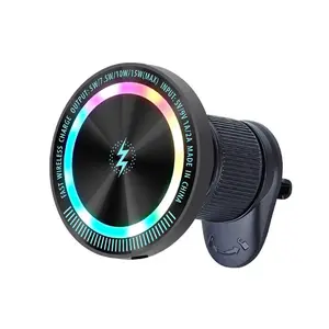 Magnetic car phone holder with wireless charging, supports magnetic charging, strong magnetic attraction to prevent falling, colorful glare, 360° rotation, flexible charging, fast charging, multi-function phone holder Magnetic Wireless Charger