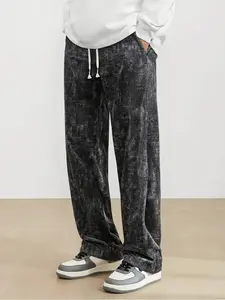 Men's Loose Solid Color Splicing Drawstring Waist Pants Polyester Summer Casual Comfortable Straight-Leg Pants Fashionable Everyday Wear Fall Clothing Urban Girl Clothing Classic Men's Wear solid drawstring waist sweatpants