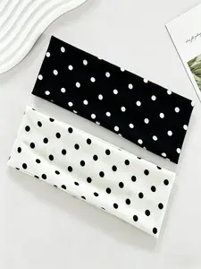 2PCS Kawaii Polka Dot & Striped Elastic Headbands, Headband Set, Boho Moisture Wicking Hair Bands, Elegant Hair Accessories for Women, Workout Headbands, Yoga Fitness Gifts