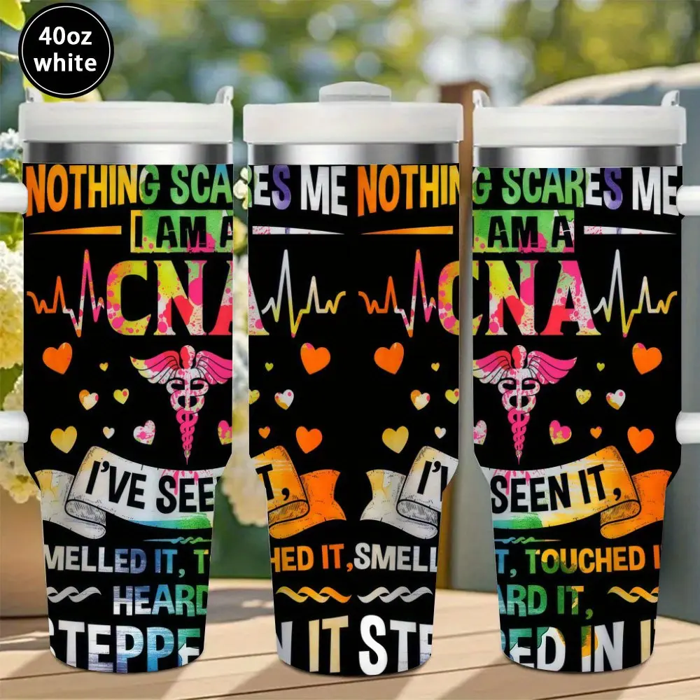 12oz/20oz/40oz Heartbeat Insulated Tumbler, Nothing Scares Me CNA Design, With Lid & Straw, Spill-Proof Travel Mug, Medical Stethoscope Pattern, Ideal Gift for Nurses & Medical Workers, Christmas Birthday Gift