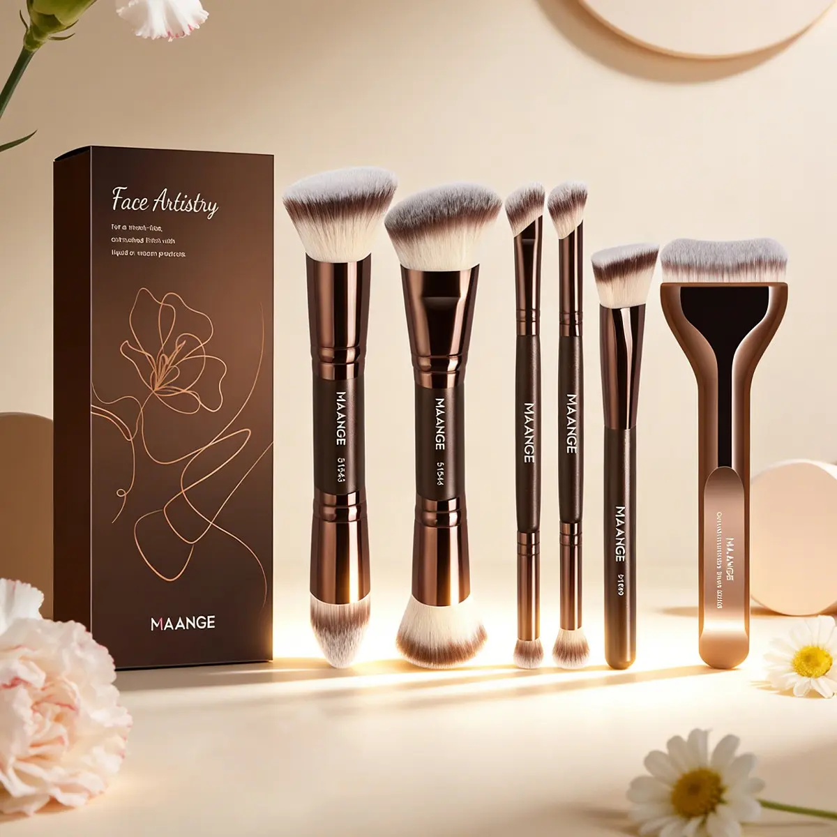 Maange 6-Piece Makeup Brush Set, Foundation Brush, Blush Brush, Powder Brush, Eyeshadow Brush, Highlighter Brush, Concealer Brush, Travel Makeup Kit, Cosmetic Brushes, Face Makeup Brushes, Makeup Brushes Set