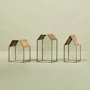 Decorative Glass & Brass Christmas Houses (Set of 3) - Hearth & Hand With