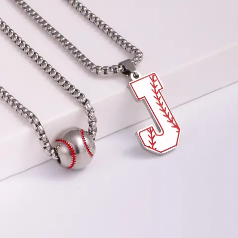 Baseball Letter Design Pendant Necklace, Alphabet Pendant, Fashion Necklace, Stainless Steel Jewelry for Party, Daily Clothing Decor, Trendy All-match & Exquisite Jewelry for Birthday Gift, Fashionable Accessory, Jewelry Men