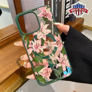 Sunny Lilies Pattern Magnetic Phone Case Supports Wireless Charging for iPhone 15 16 14 Pro Max 13 12 11 XR XS Plus Shockproof Non Slip Protection Silicone Transparent Acrylic Cover Cellphone Protective