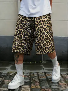 Men's Loose-Fit Drawstring Shorts, Gold Leopard Print Streetwear, Daily Wear Comfortable Design, Perfect for Casual