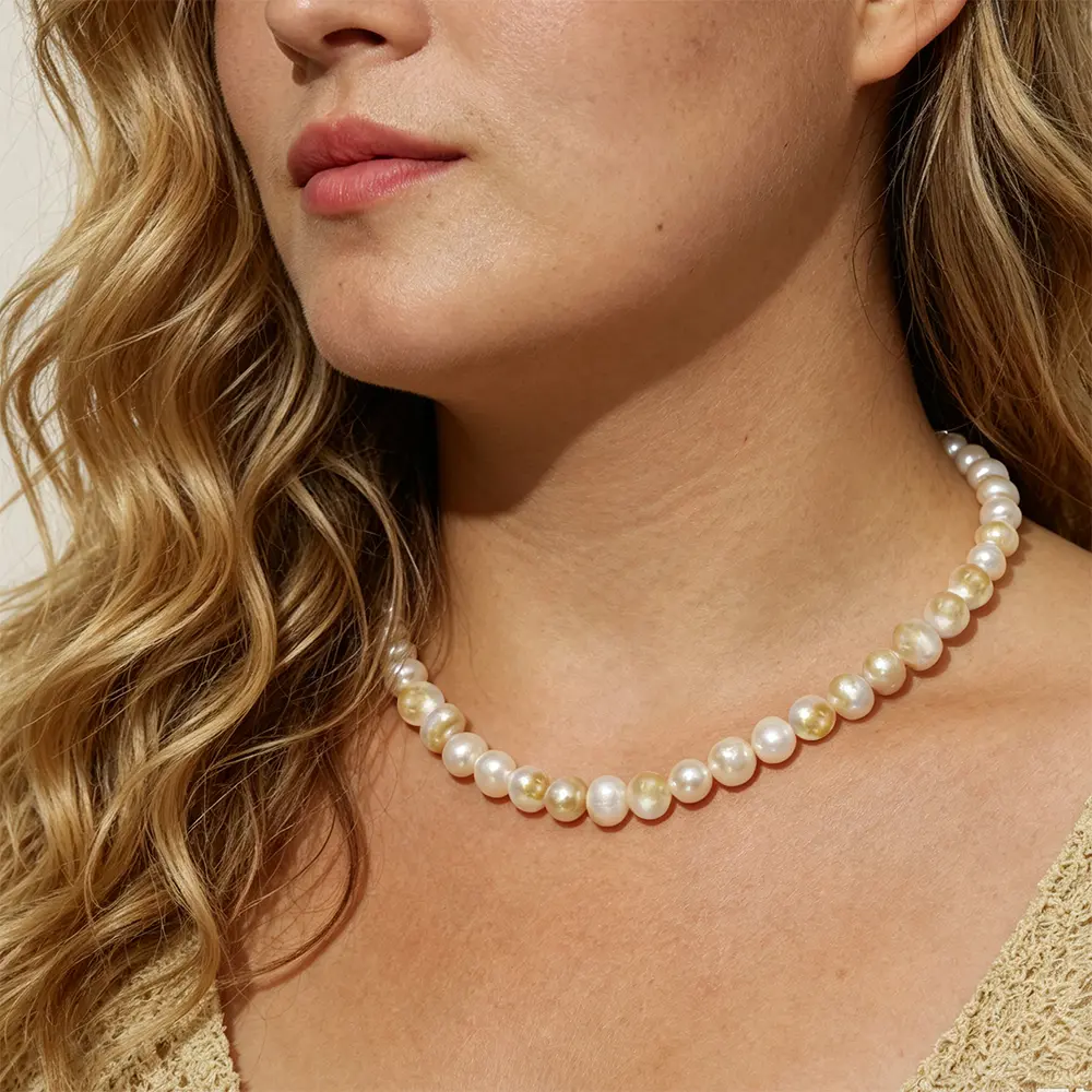 Limited Edition Women's Natural Freshwater Non-Nucleated 7-9mm Near-Round Pearls Necklace, Rare Color, 18/20in, Custom Length Available, Trendy Fashion Jewelry Gift, Freshwater Pearl, Trendy Look elegant