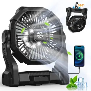 DOVILUXE 20000mAh 3-in-1 Rechargeable Camping Fan – LED Light, Power Bank & 360° Rotating 4-Speed Fan – Perfect for Camping, Travel & Emergency Use!