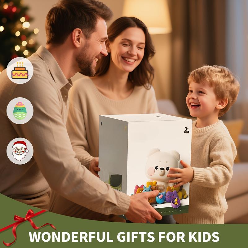 Dinosaur Claw Machine with Sound, Arcade Vending Machine, Grabber Prize Dispenser with 10 Plush & 10 Balls, Party Favors for Home Parties & Birthday Gifts Ages 3–9