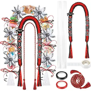 16 Pcs Graduation Leis 2026 Graduation Candy Lei Kit with Honor Cord Class of 2026 Graduation Ribbon Double Lei Necklace Graduation Gift Party Accessories for Women Men