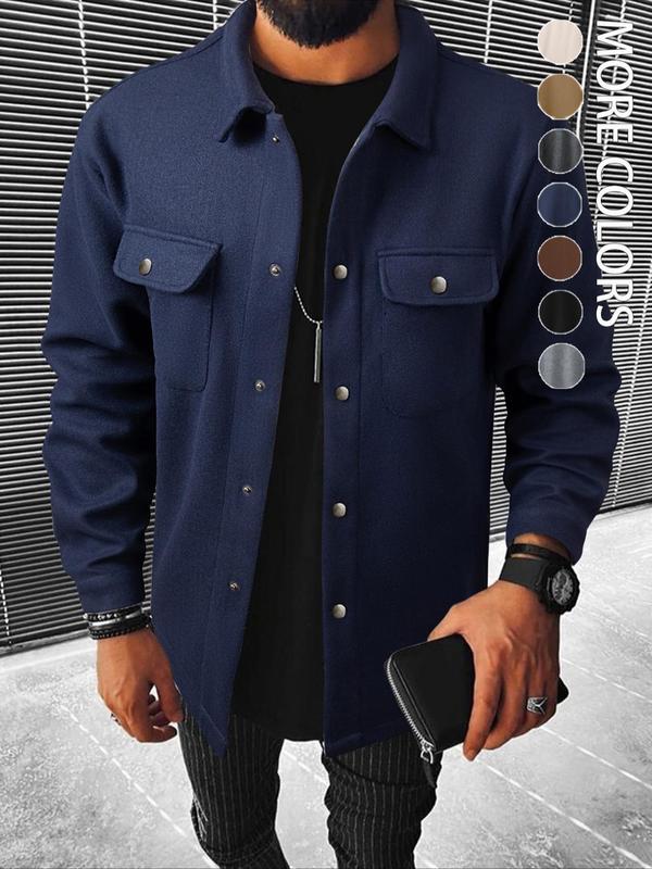 Men's Casual Shirt Jacket Coat with Button Front Closure, Spring & Fall Fashion, Fitted Warm Outerwear for Any Occasion