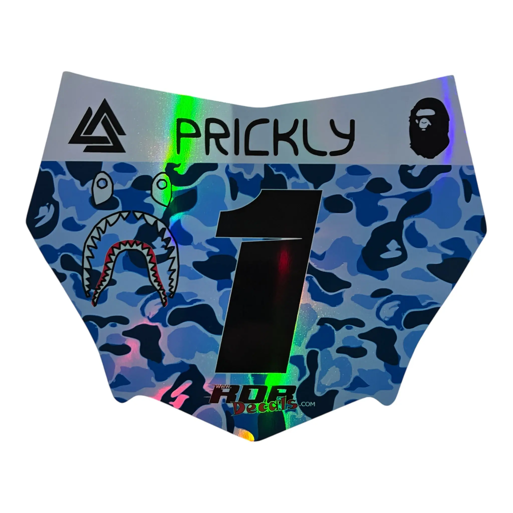MotoCutz Plate Decal — Blue Designer Camo (Holographic Chrome)