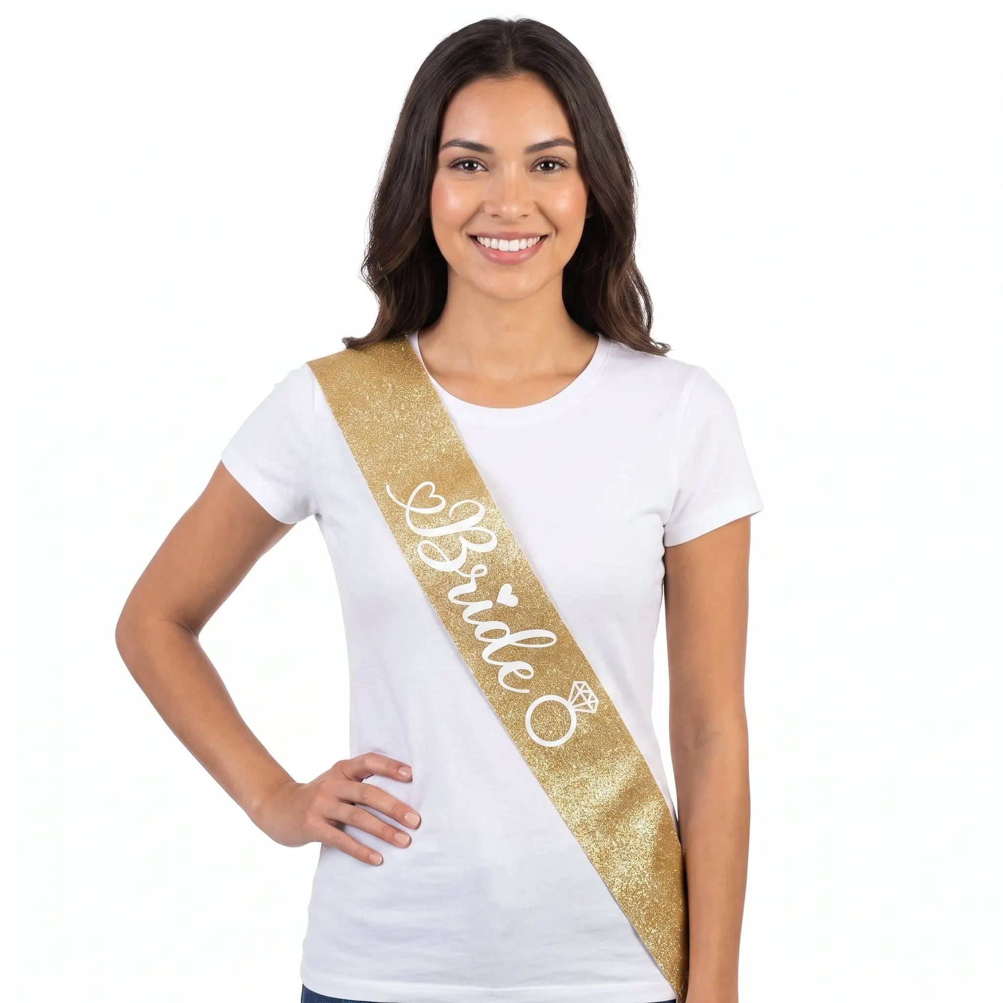 Elegant Bride Gold Glitter Sash for Weddings and Bachelorette Parties