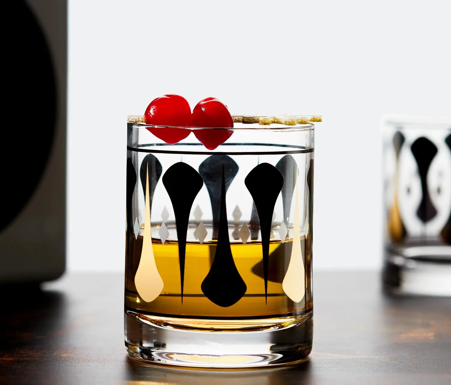 Mid-Mod Black & Gold Whiskey Rocks Low Glass Sets