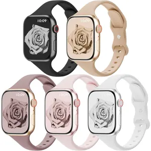 5 Pack Silicone Slim Bands Compatible with Apple Watch Band 38mm 42mm 40mm 44mm 41mm 45mm 46mm 49mm, Soft Narrow Sport Thin Strap for iWatch Ultra 3 2 1 Series 11/10/9/8/7/SE/6/5/4 Women Men
