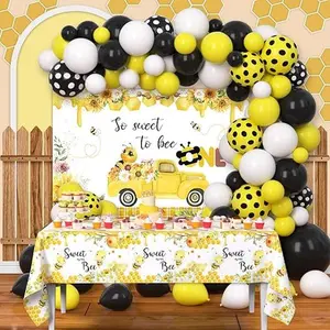Yellow Bee-Themed Balloon Backdrop Tablecloth Set Bee Balloon -1st Bee Birthday So Sweet To Bee One Banner Baby Birthday Party Decorations For Boys Girls Photo Props