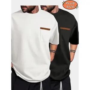 95% Polyester, 5% Spandex 2pcs Men's Plus Size Casual Short Sleeve T-Shirts, Essential Men's Base Layer - Breathable, Soft and Comfortable Waffle Knit Fabric, Solid Color, Crew Neck, Ideal for Daily Wear, PLUS SIZE