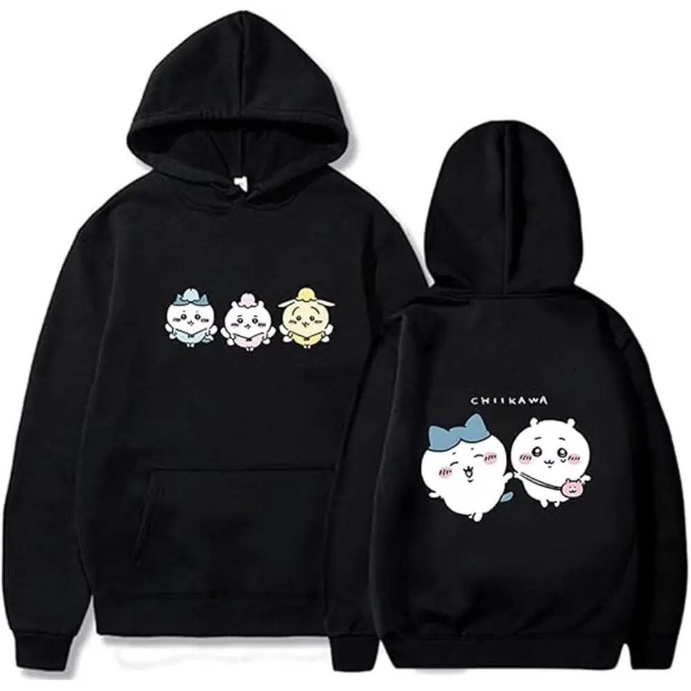 Chiikawa Graphic Hoodie, Stylish Unisex Casual Pullover with Long Sleeves, Funny Couple's Merch for a New Year Gift