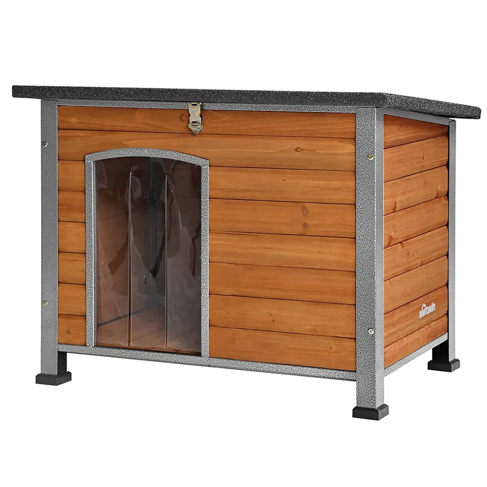 Aivituvin-AIR73/74 Medium Heavy-Duty Wooden Dog Crate Enclosure with Strong Iron Frame, Waterproof Puppy-Proof Tough Comfortable Cage Crates & Kennels, Wooden Kennel, Tough Comfortable Crates & Kennels