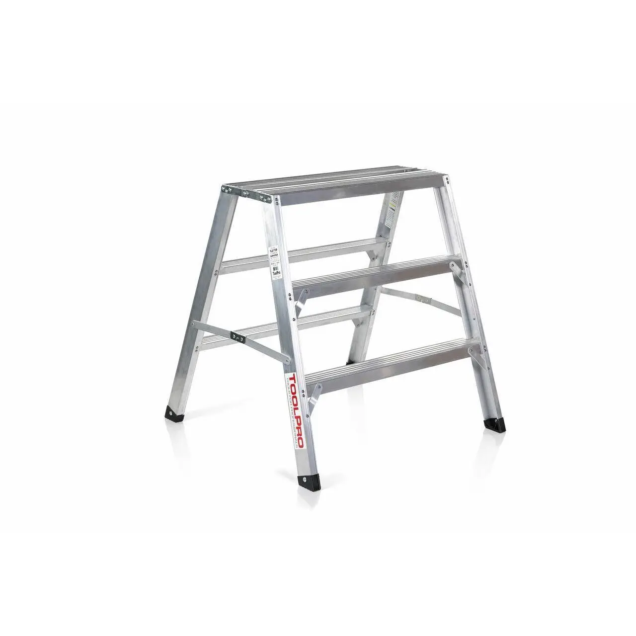 ToolPro 3 ft Aluminum Flat-Top Sawhorse Ladder - Heavy-Duty, Multi-Use, Portable Collapsible Aluminum Stepladder for Home Improvement Projects, Aluminum Collapsible Ladder, Portable Collapsible Ladder